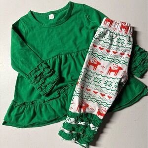 4/$10! Green Holiday Dress with Festive Leggings